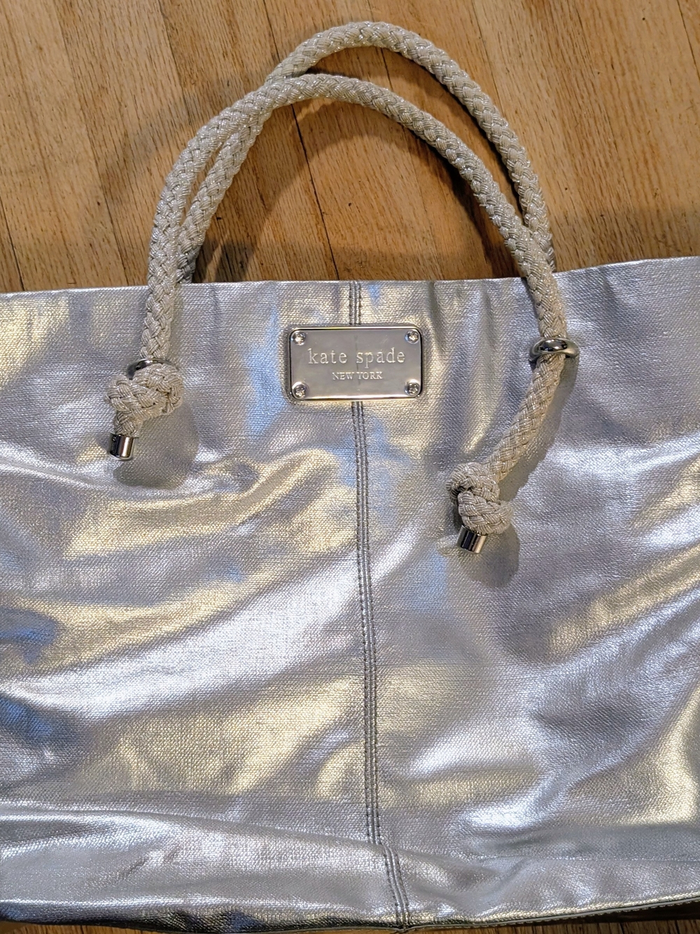 kate spade Metallic Silver Rope-Handle Tote